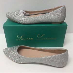 ❄Lauren Lorraine Kelsey Silver Sparkle Flats❄ 9.5